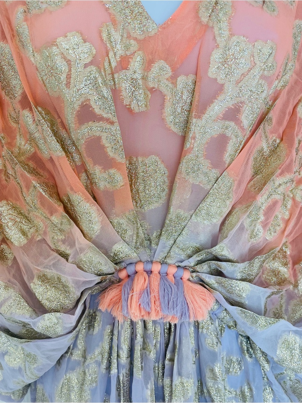 Miss June Paris metallic gold floral Ombré Peach Purple Maxi Dress NWT Marley - Picture 7 of 15